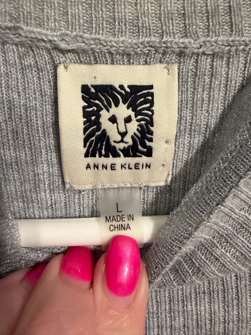 Anne Klein Light Gray Ribbed Mock Neck Sweater - Picture 2 of 7